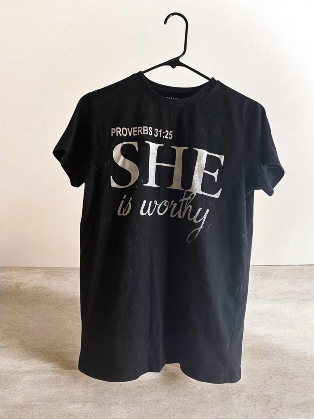 Black 'SHE is worthy' Graphic Tee - Proverbs 31:25